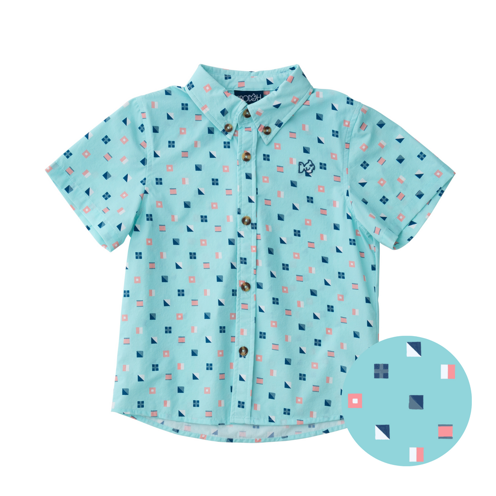 Chemise de pêche à manches courtes pour garçons, imprimé pavillons nautiques sur fond vert pâle