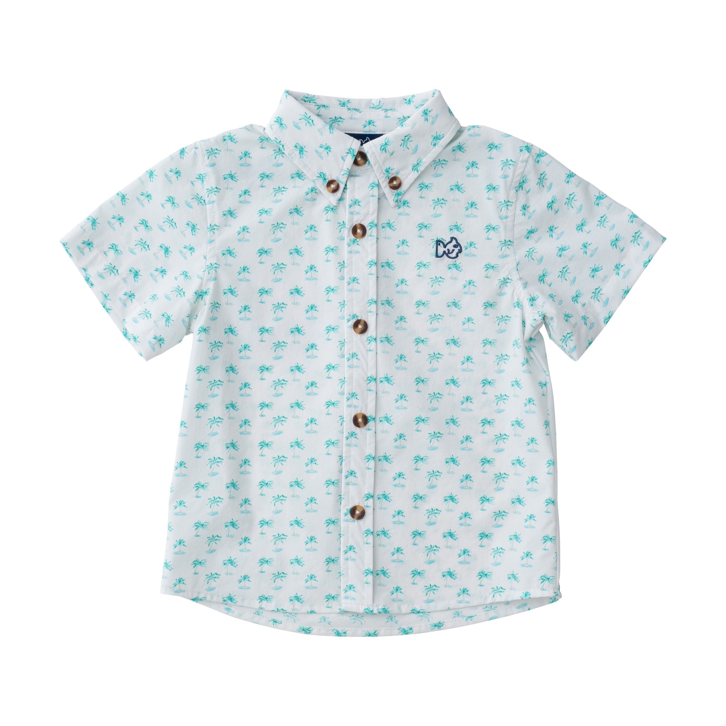 Chemise de pêche à manches courtes pour garçons, imprimé palmiers sur fond blanc