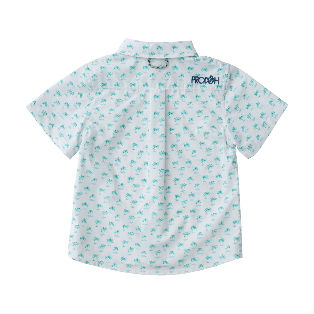 Chemise de pêche à manches courtes pour garçons, imprimé palmiers sur fond blanc
