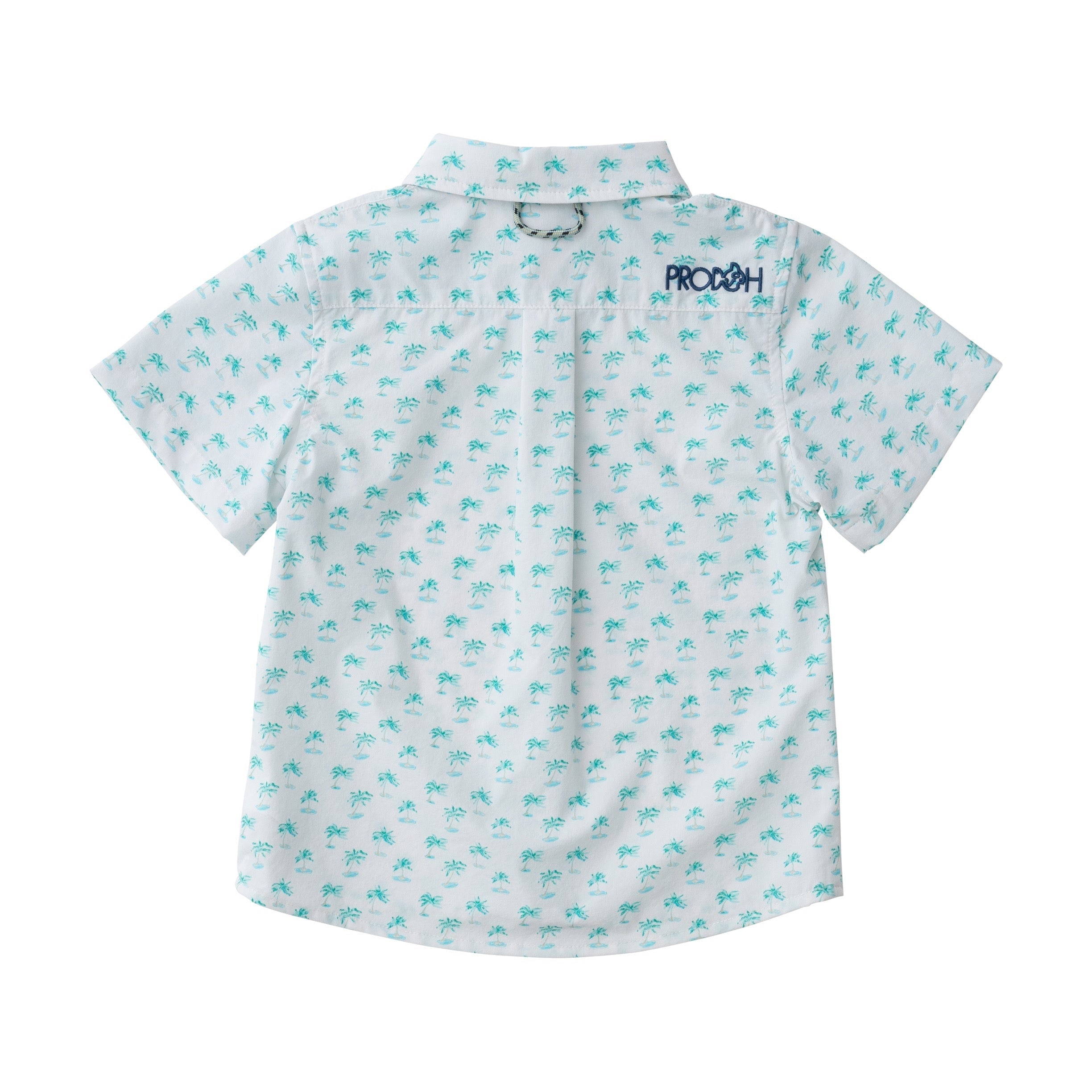 Chemise de pêche à manches courtes pour garçons, imprimé palmiers sur fond blanc