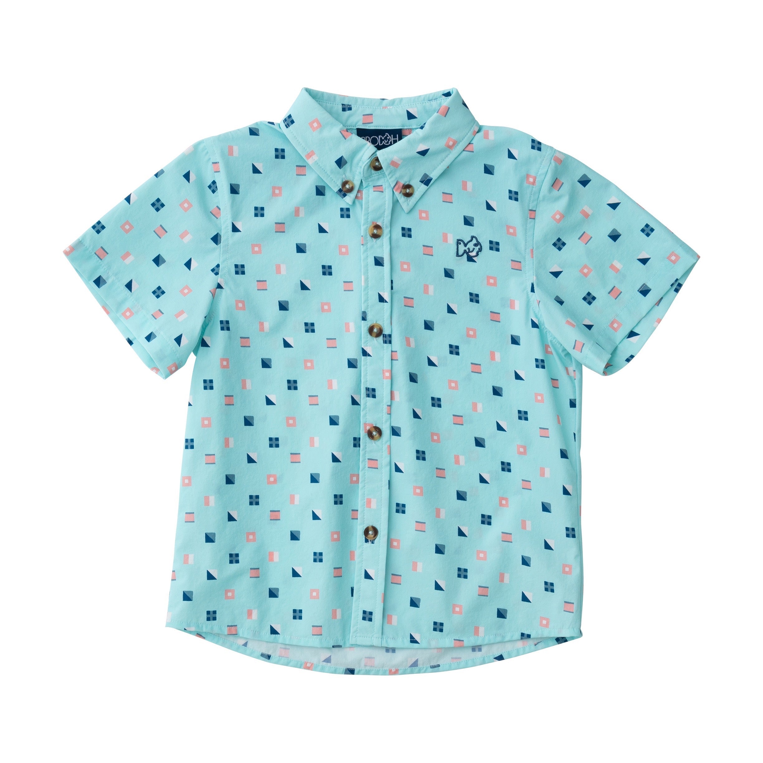 Chemise de pêche à manches courtes pour garçons, imprimé pavillons nautiques sur fond vert pâle