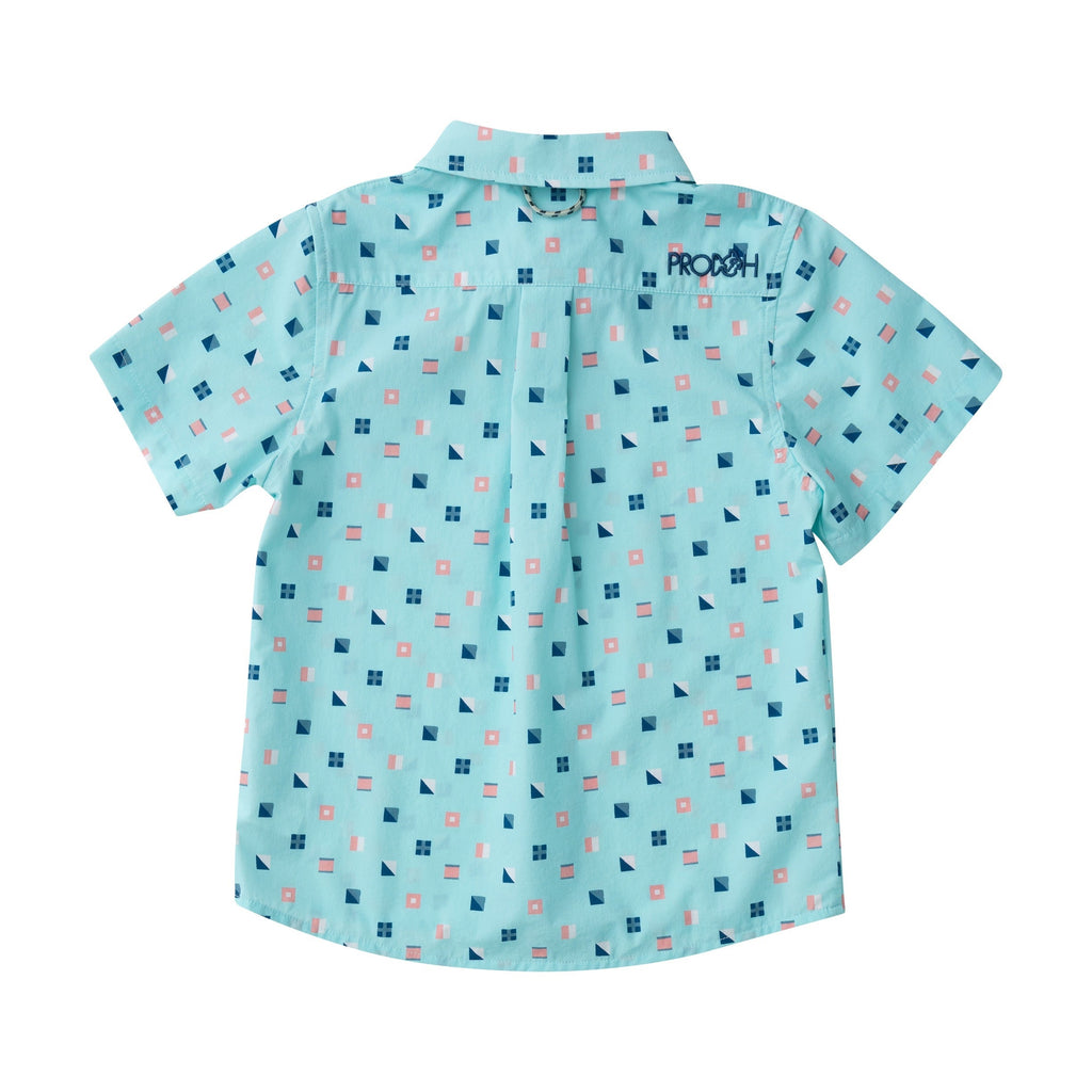 Chemise de pêche à manches courtes pour garçons, imprimé pavillons nautiques sur fond vert pâle