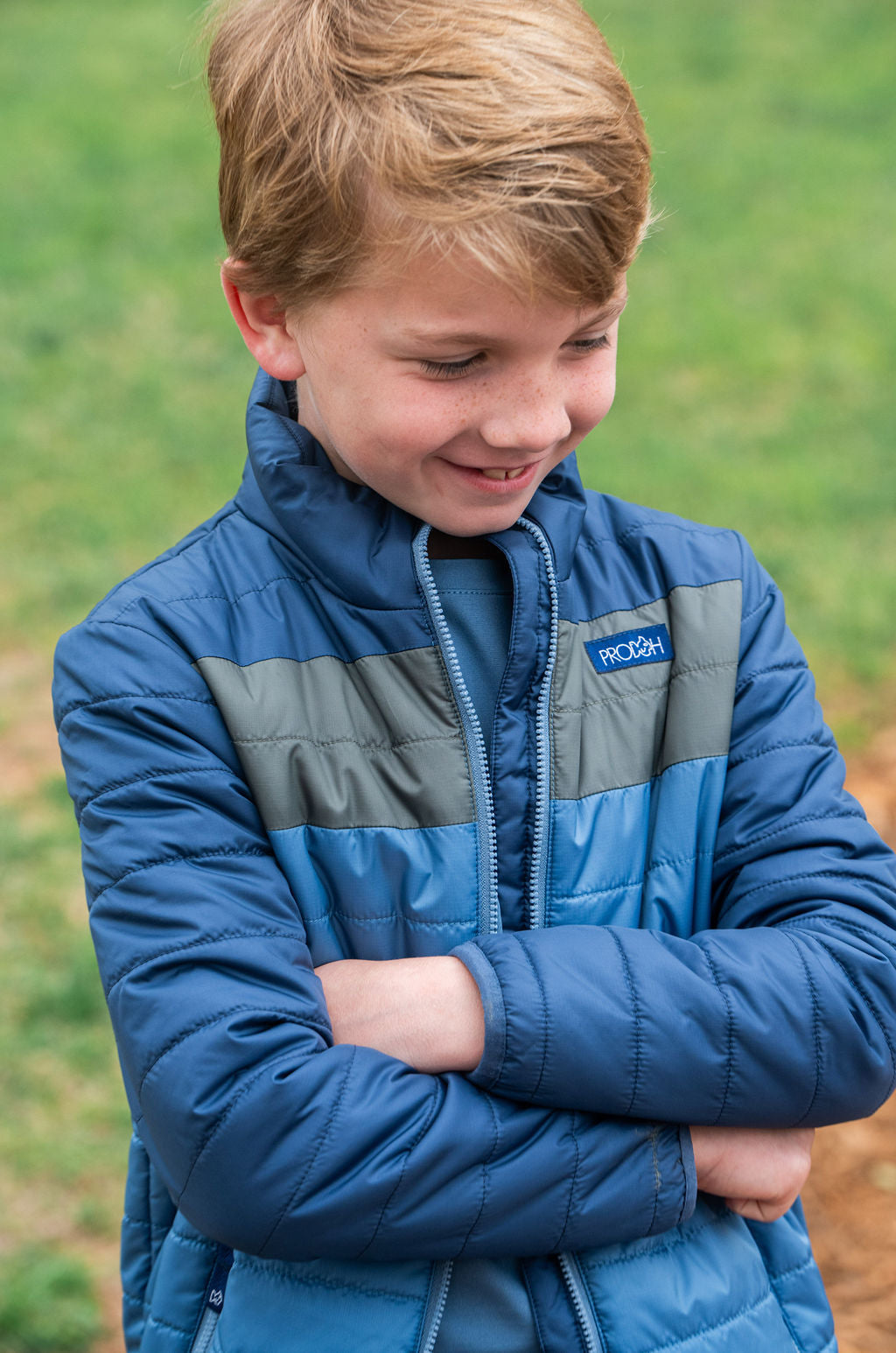 Doudoune Colorblock pour garçons en jean bleu foncé