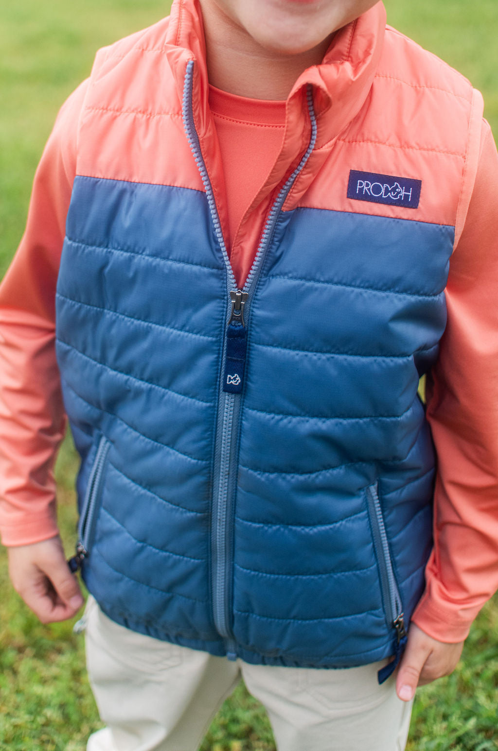 Doudoune sans manches colorblock garçon bleu délavé et orange vif