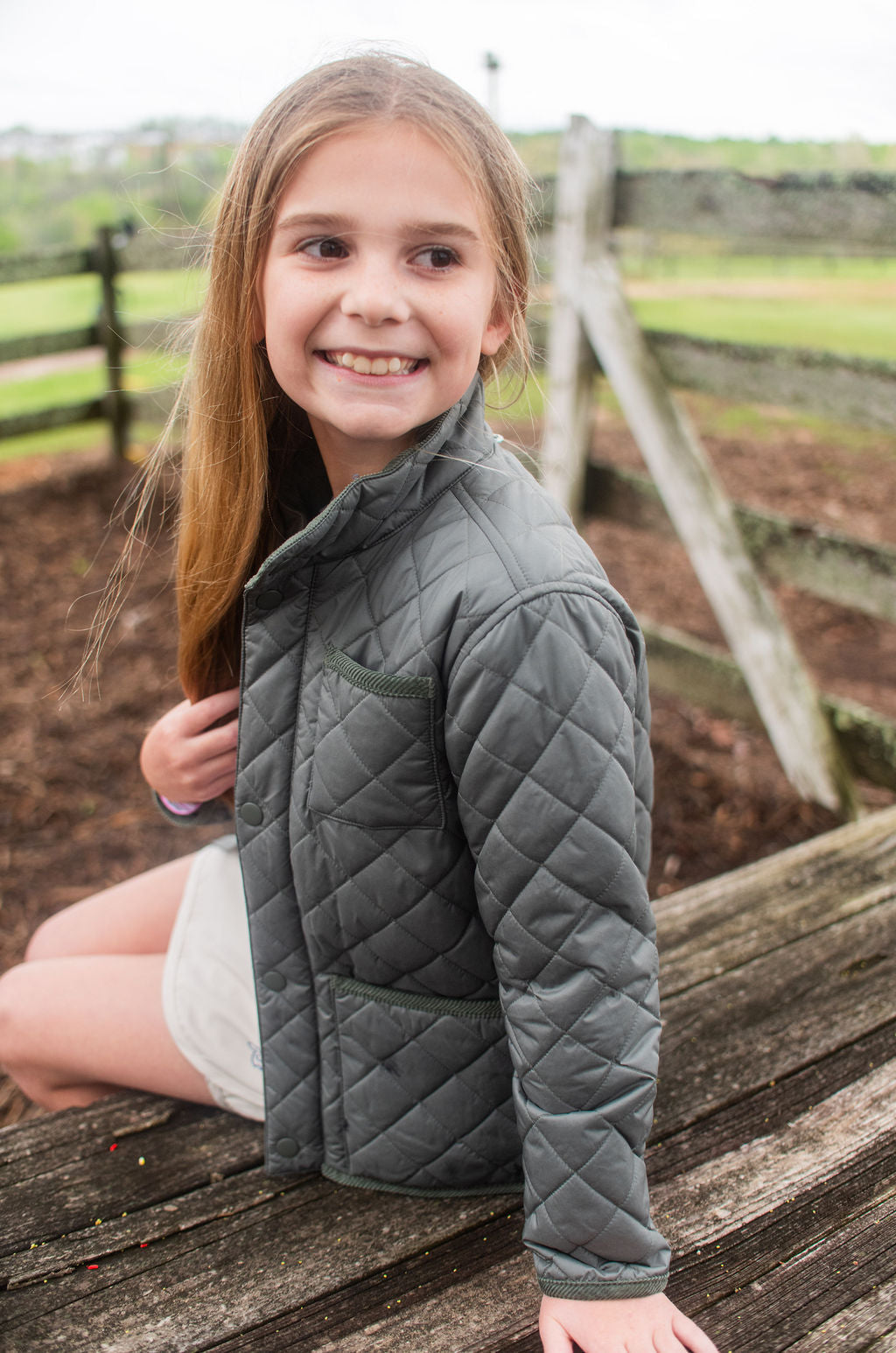 Veste matelassée pour enfant, couleur vert pêche à la mouche
