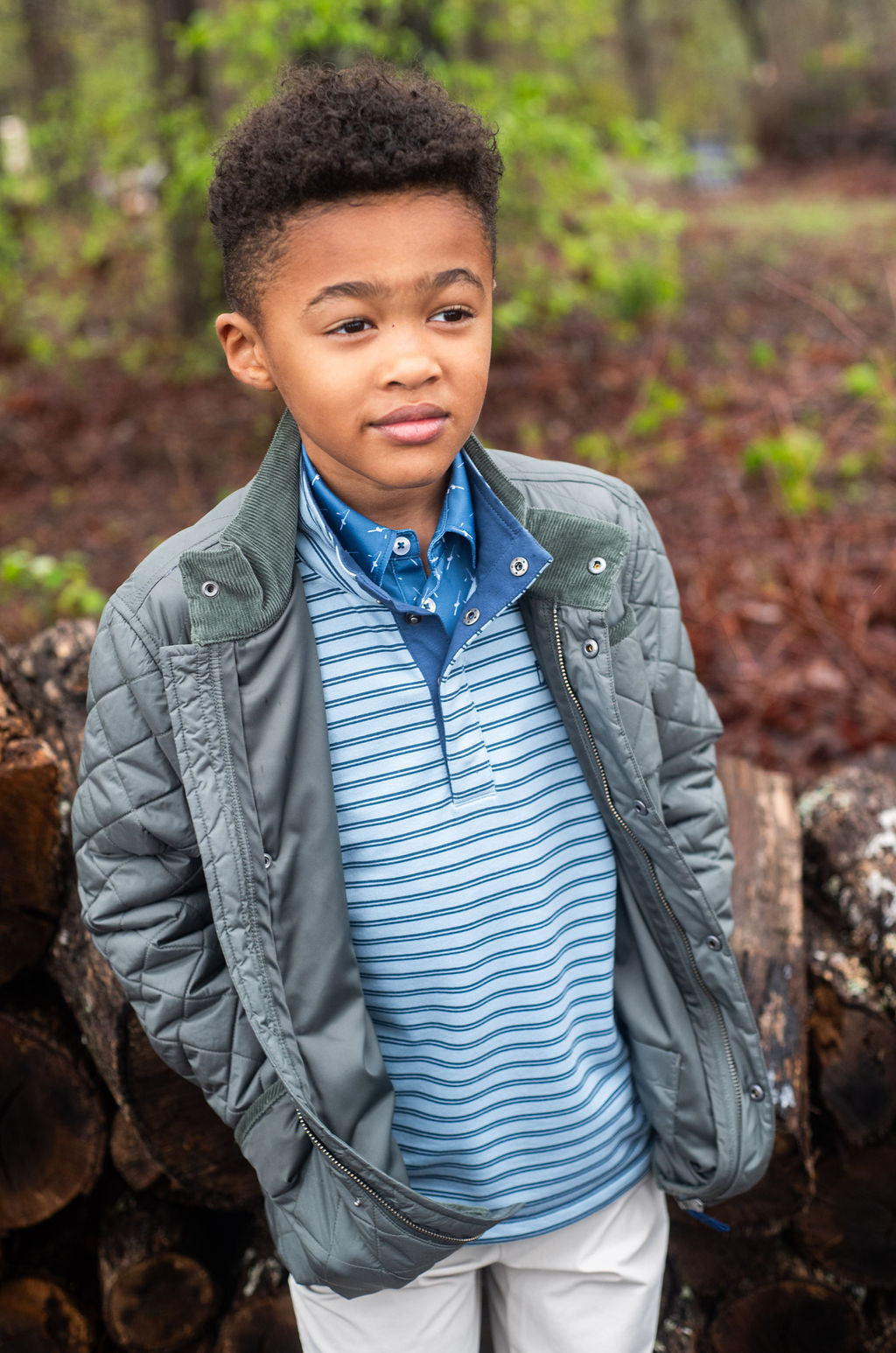 Veste matelassée pour enfant, couleur vert pêche à la mouche