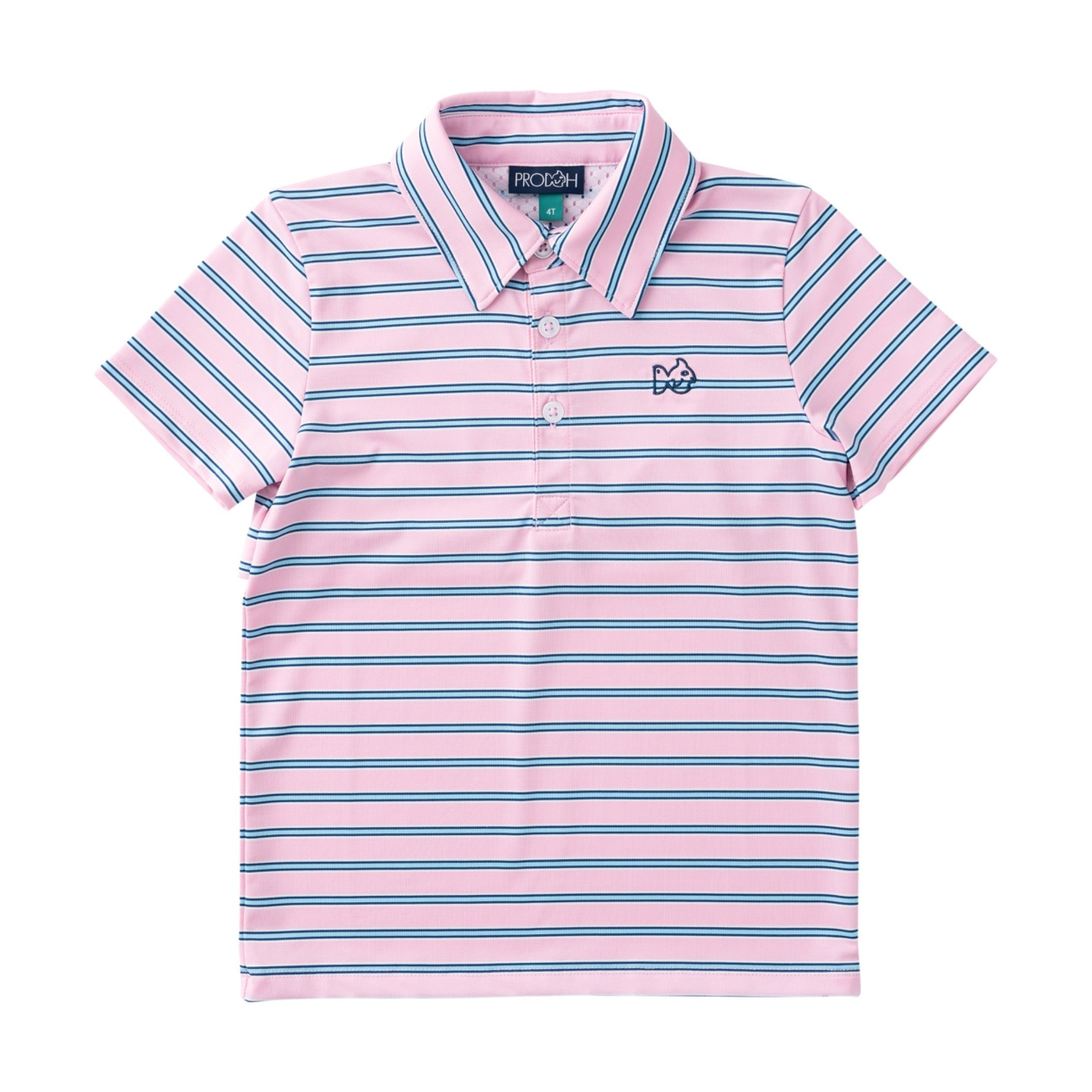Polo de performance Pro à manches courtes pour garçons - Rayures Sea Island Rose Givré