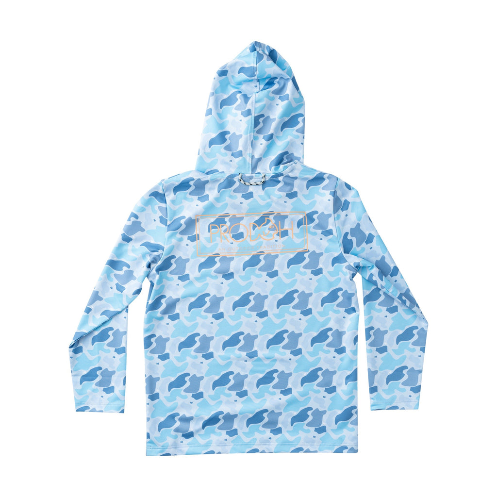 T-shirt à capuche pour enfant Pro Performance – Imprimé logo camouflage bleu