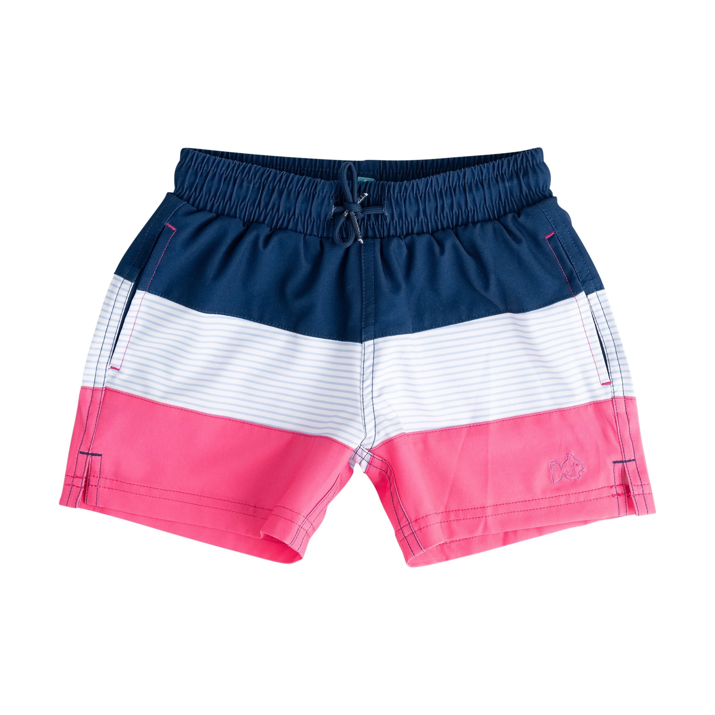 Maillot de bain garçon bicolore marine/blanc/rose