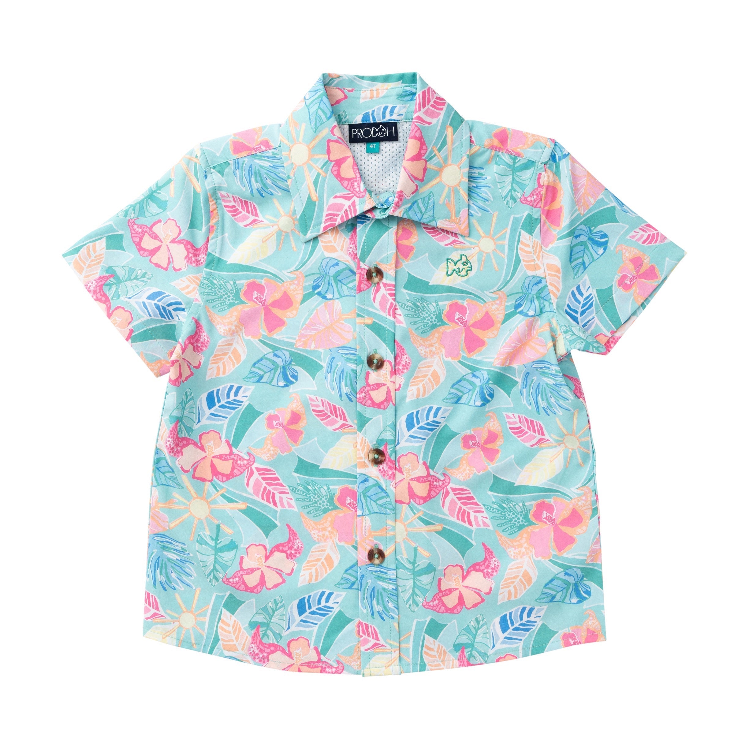 Chemise boutonnée à manches courtes pour garçons — Imprimé palmiers tropicaux