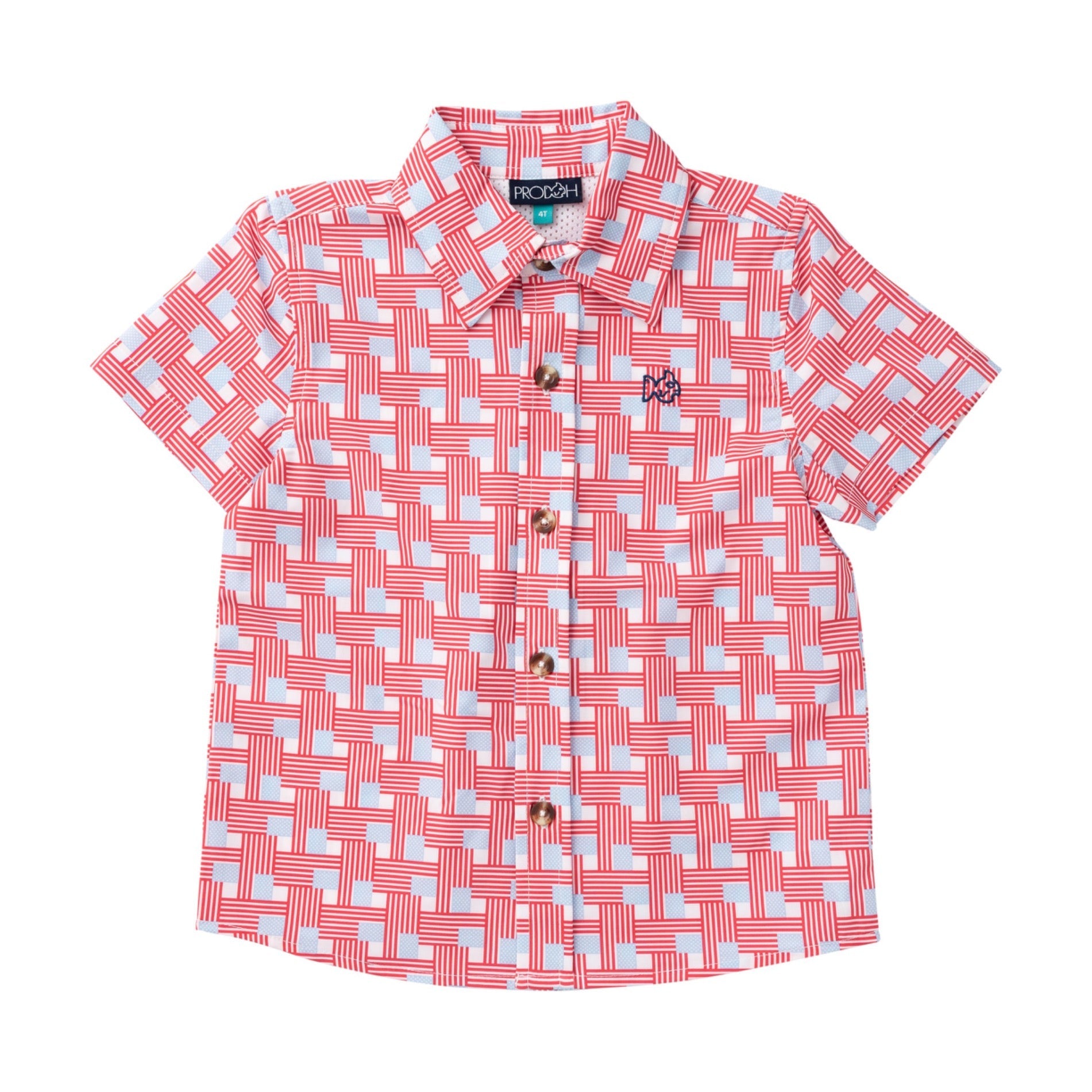 Chemise boutonnée à manches courtes pour garçons – Carreaux drapeau américain