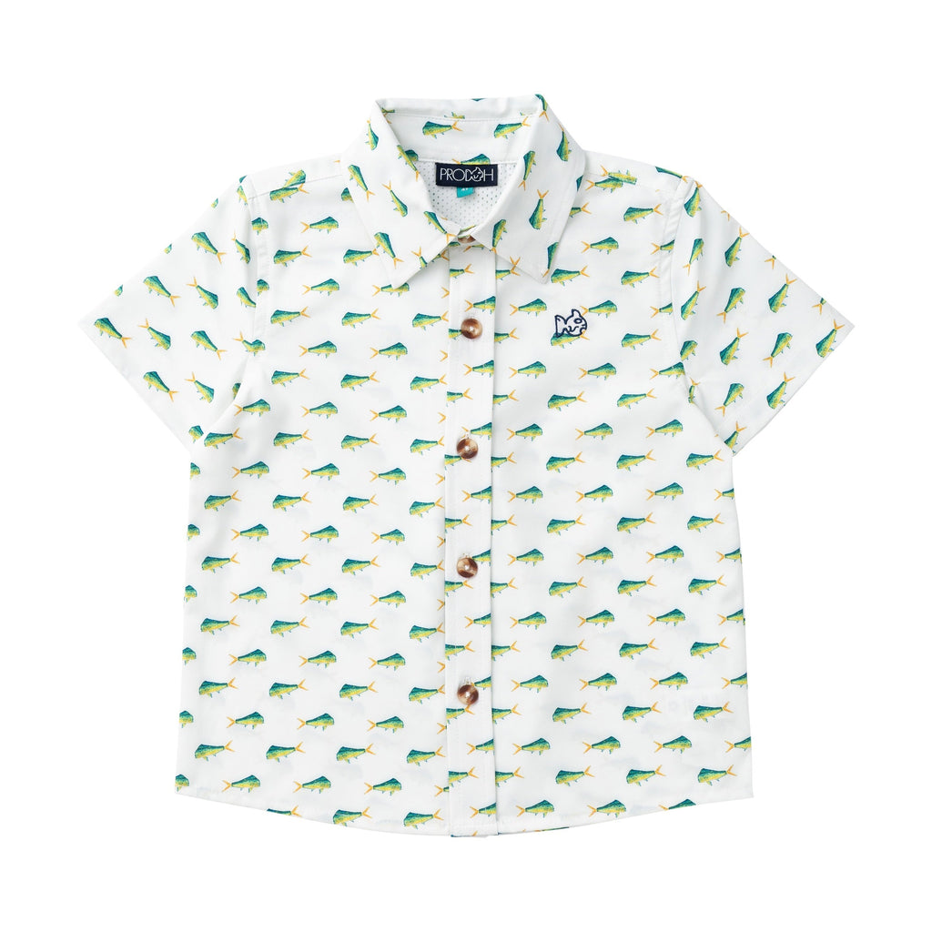 Chemise boutonnée à manches courtes pour garçons – Imprimé mahi-mahi