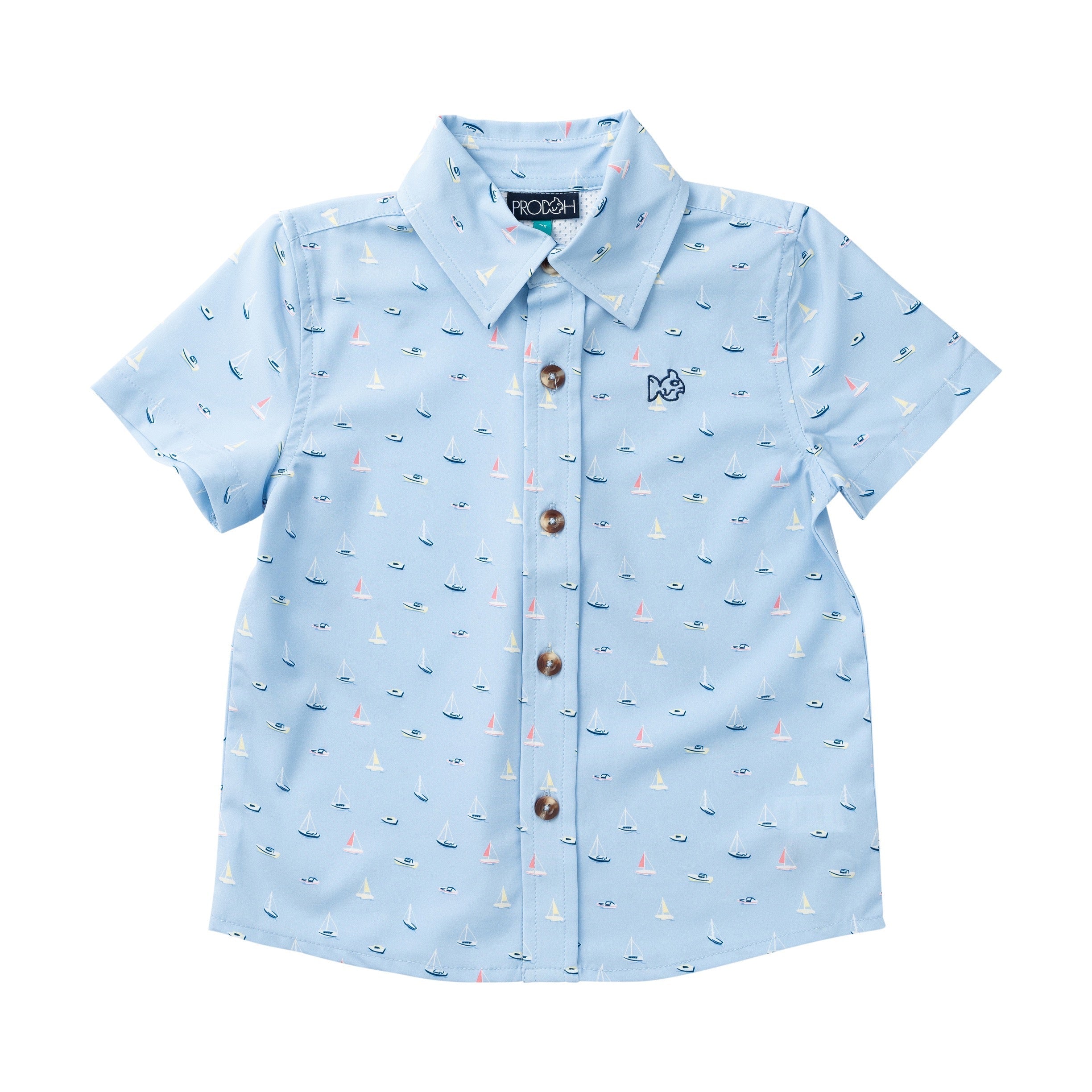 Chemise boutonnée à manches courtes pour garçon — Imprimé bateaux de planche à voile dans la baie