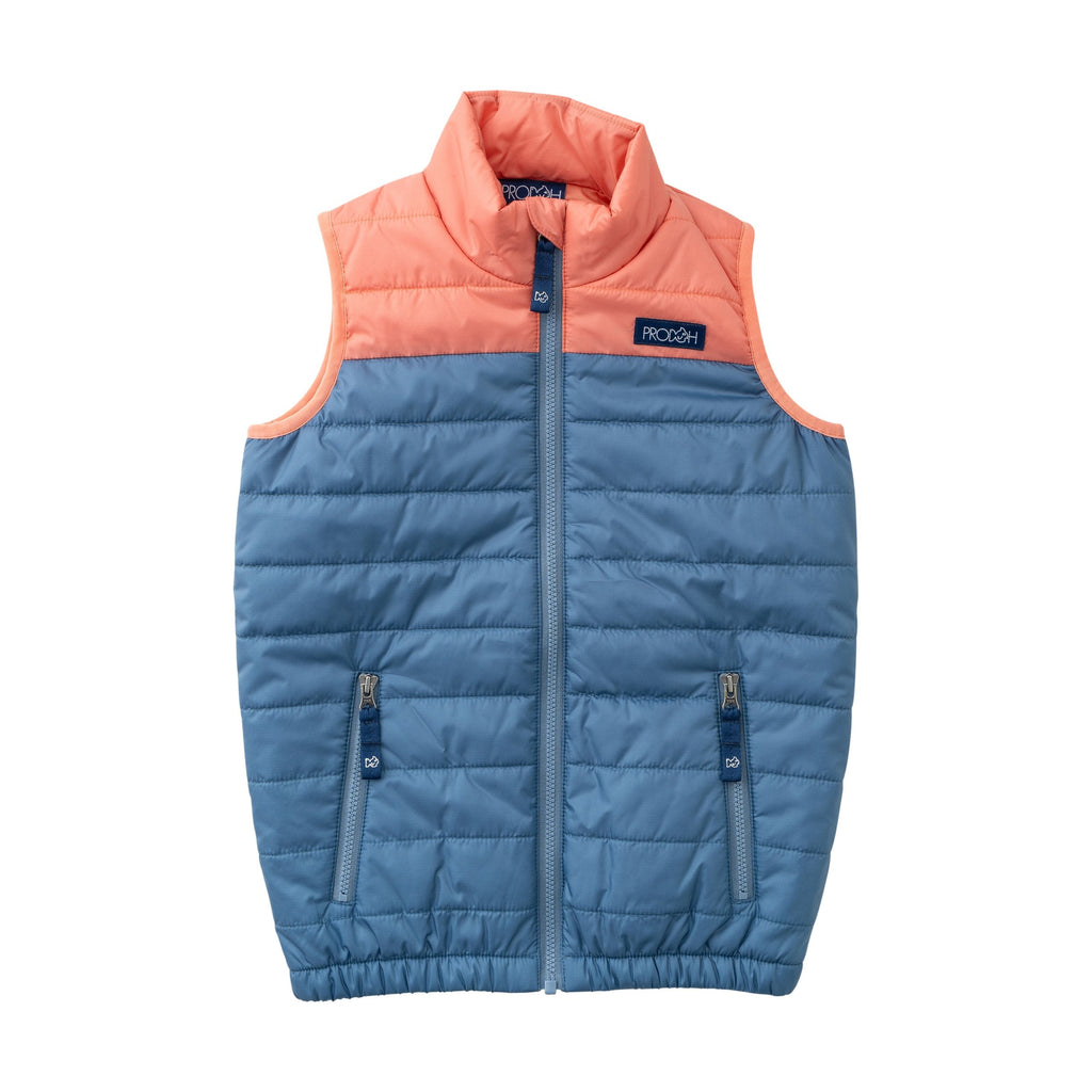 Doudoune sans manches colorblock garçon bleu délavé et orange vif