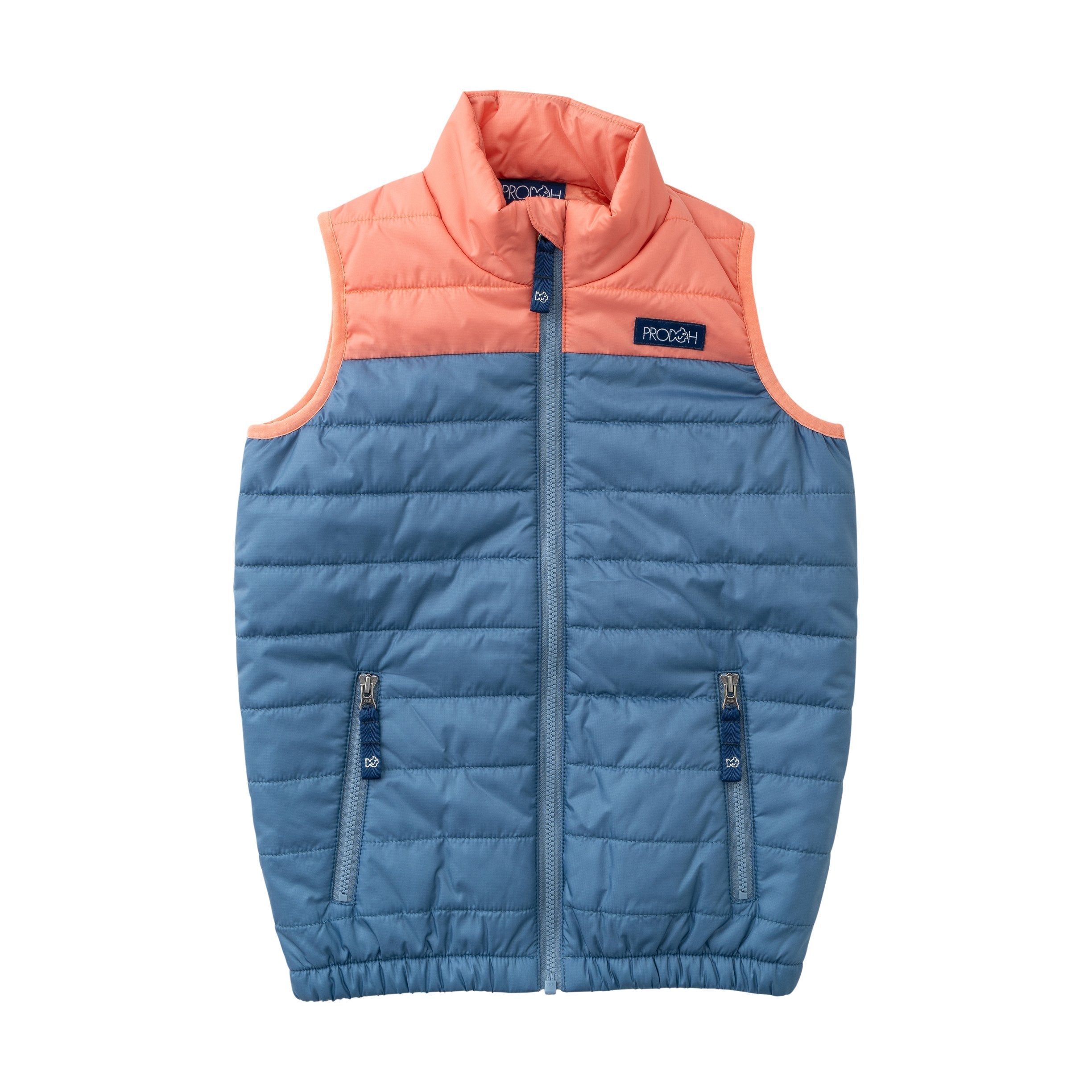 Doudoune sans manches colorblock garçon bleu délavé et orange vif