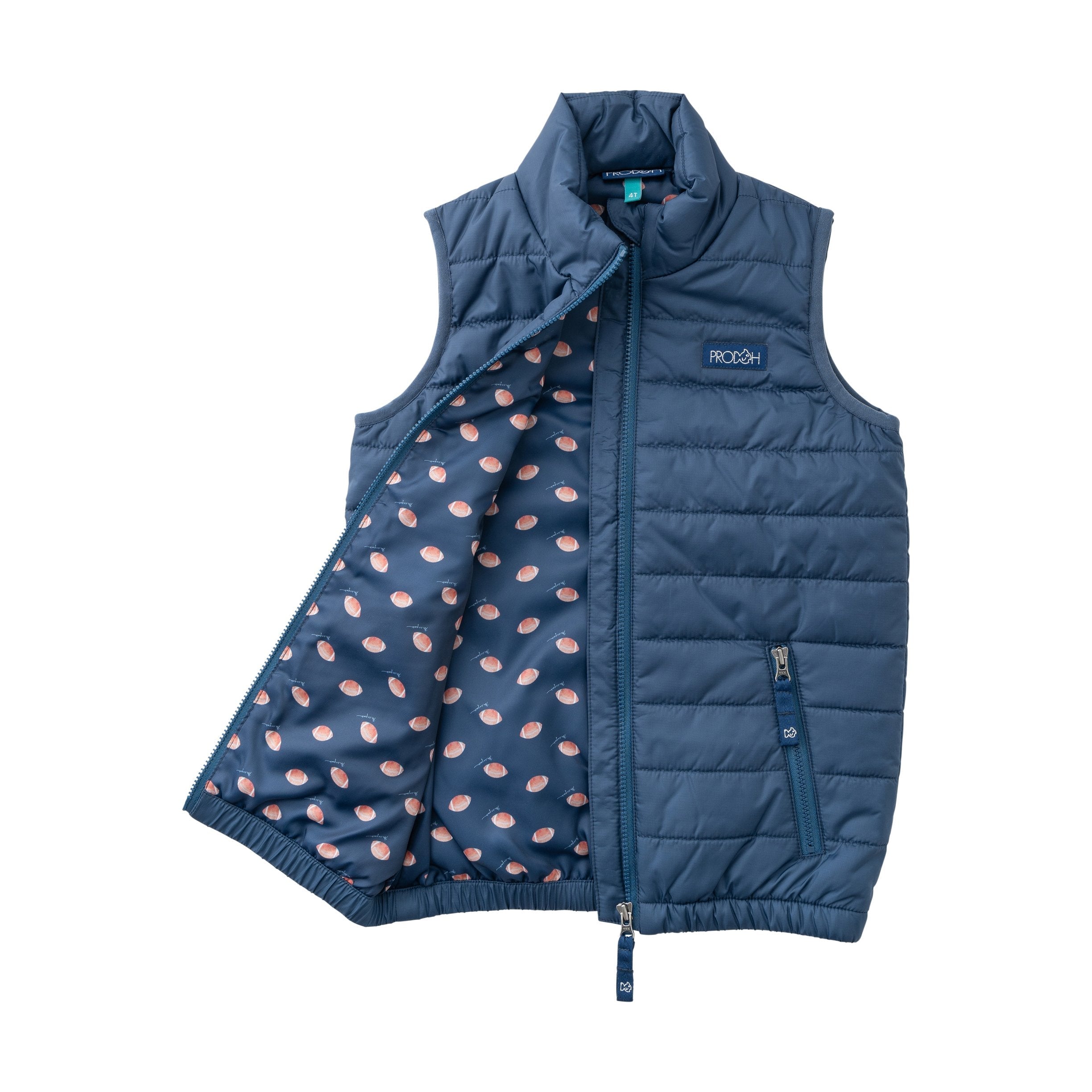 Gilet matelassé pour garçon en jean bleu foncé avec doublure imprimée football