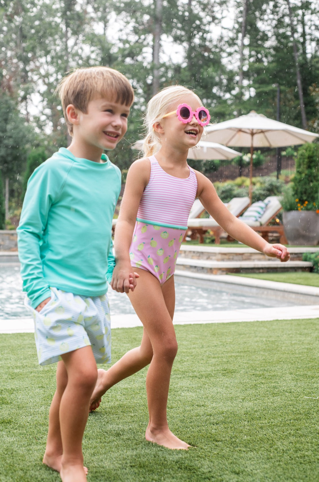 Maillot de bain short de bain pour garçons imprimé rayures citron