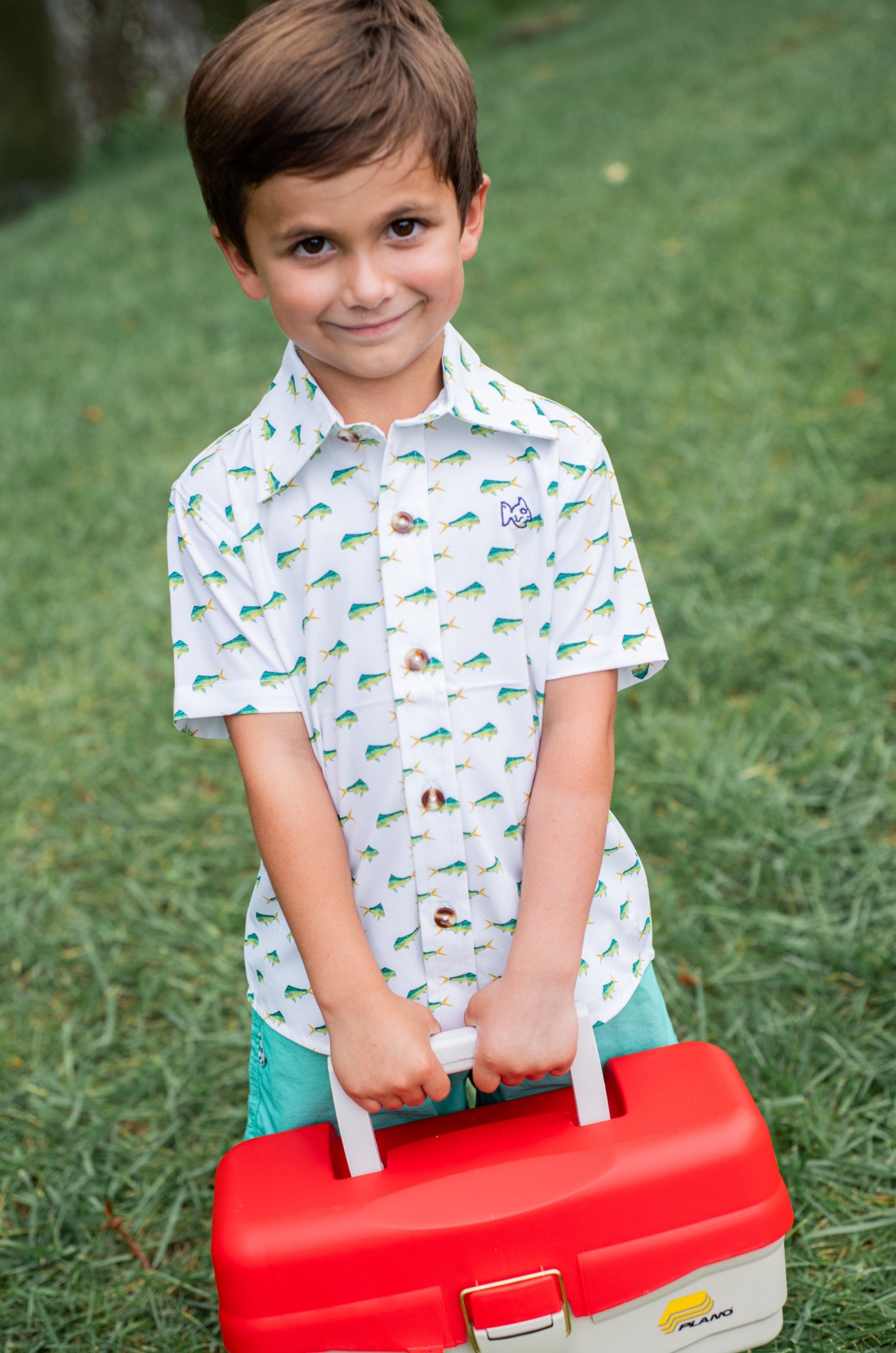 Chemise boutonnée à manches courtes pour garçons – Imprimé mahi-mahi