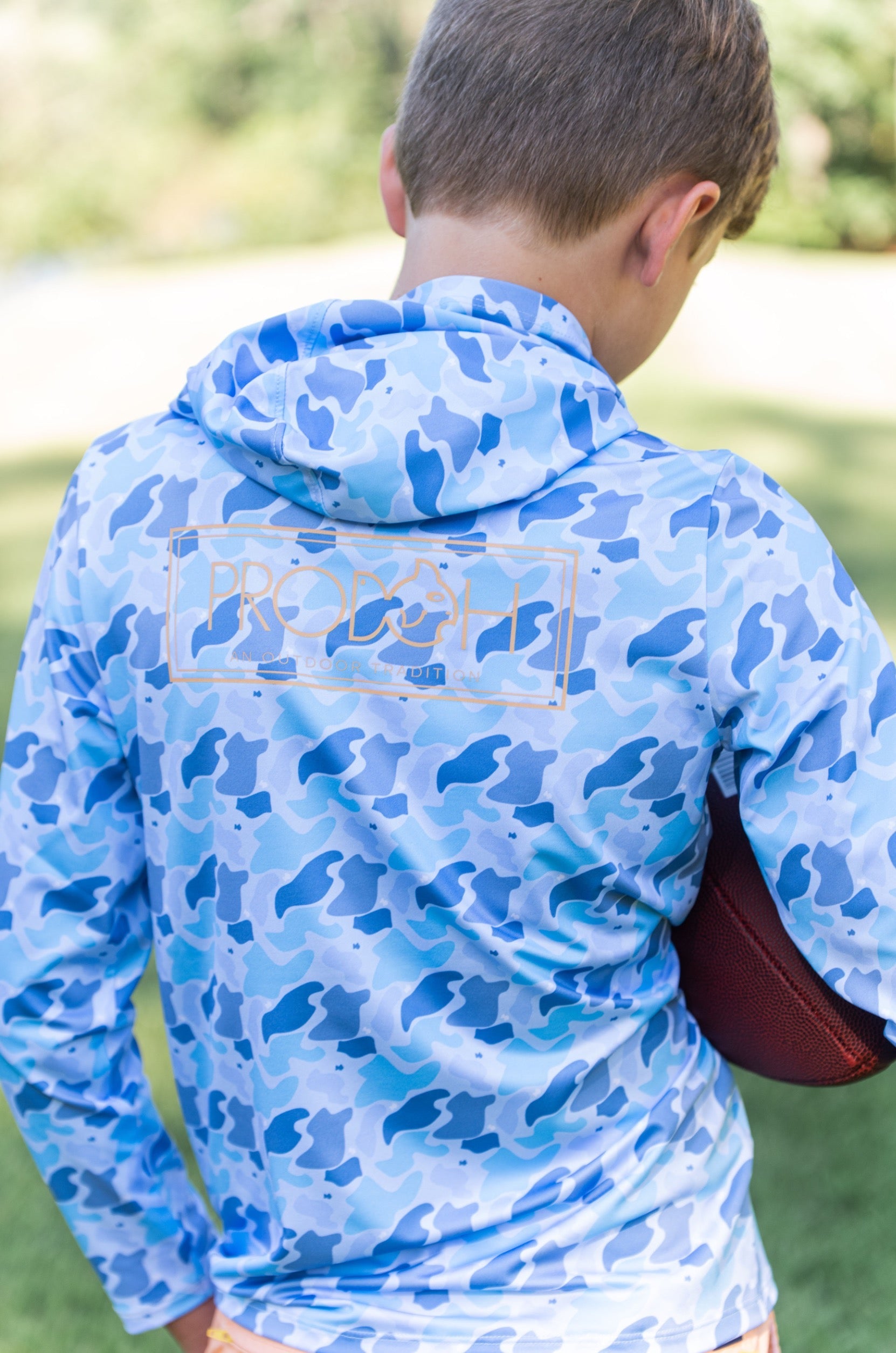 T-shirt à capuche pour enfant Pro Performance – Imprimé logo camouflage bleu