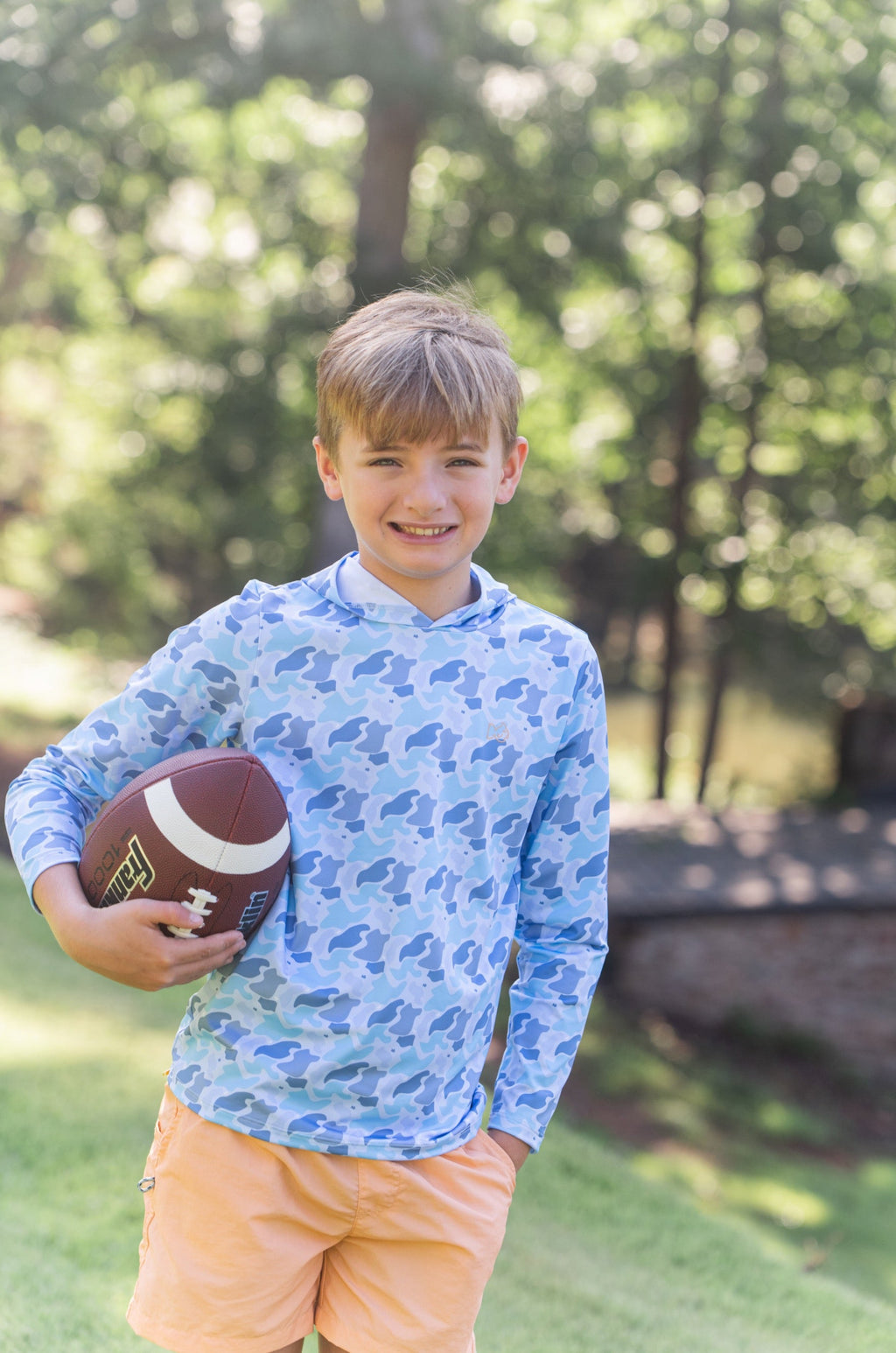 T-shirt à capuche pour enfant Pro Performance – Imprimé logo camouflage bleu