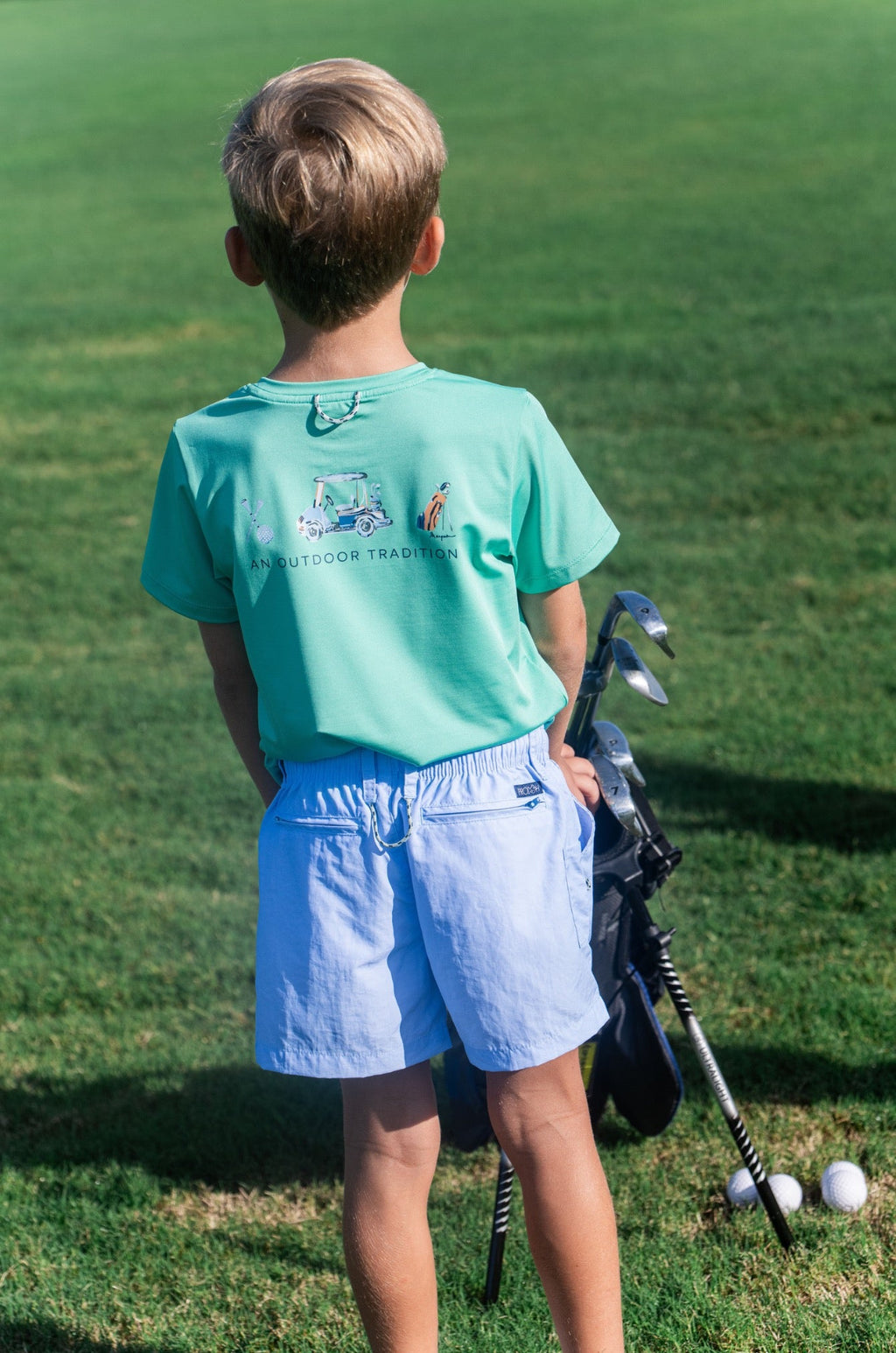 T-shirt à manches courtes performant Pro pour enfant – Motif voiturette de golf