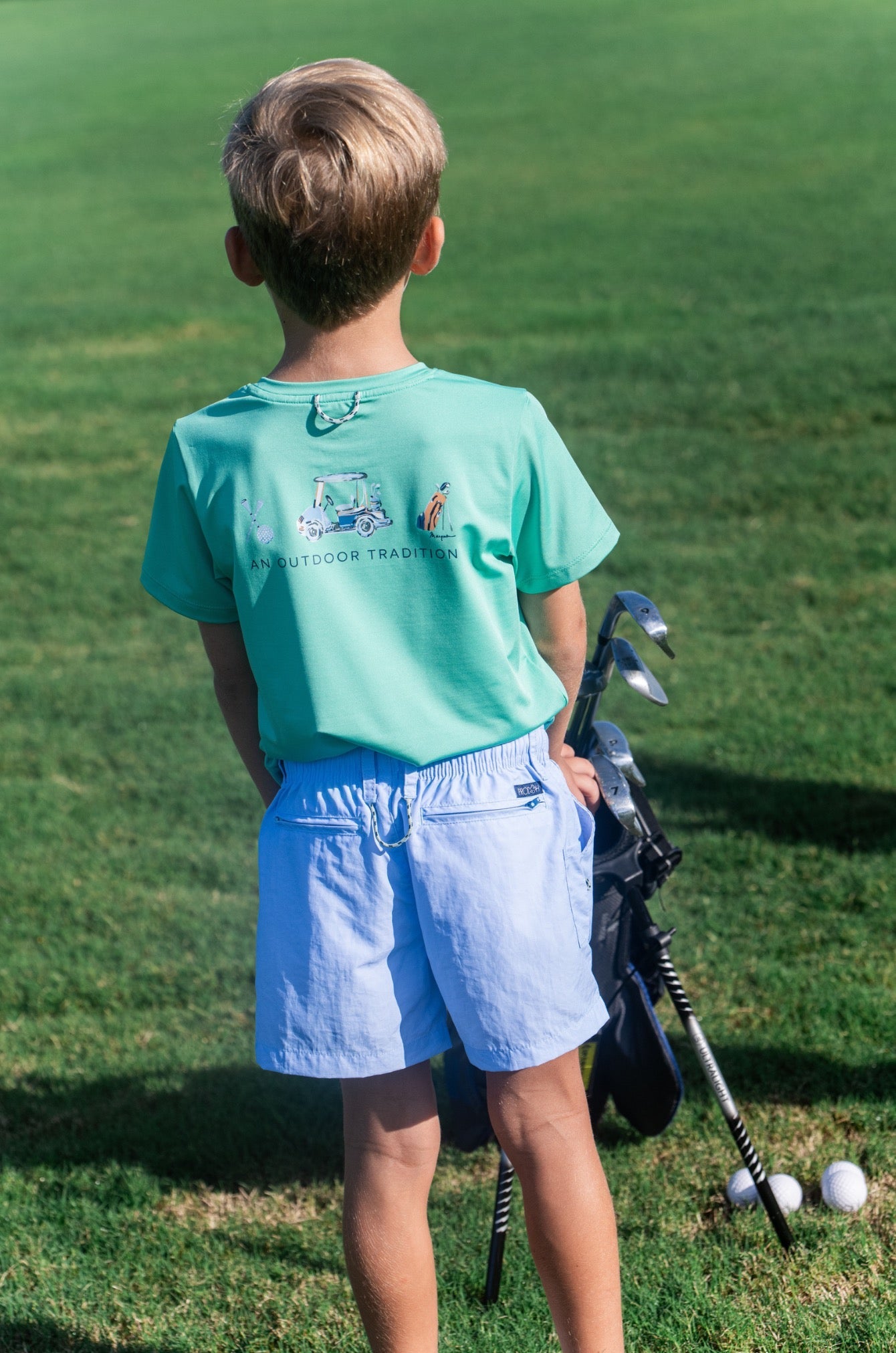 T-shirt à manches courtes performant Pro pour enfant – Motif voiturette de golf