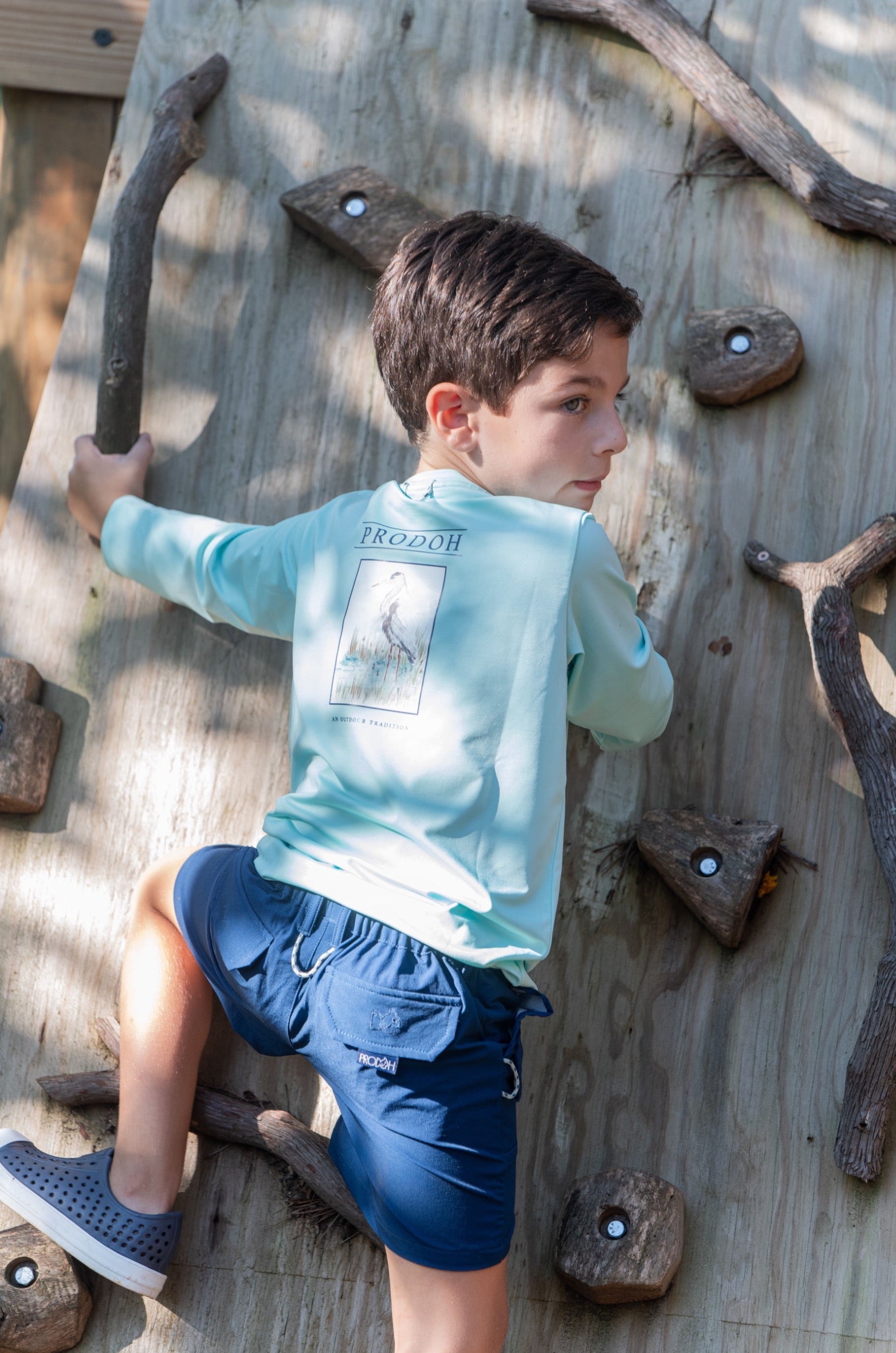 T-shirt à manches longues de performance pour enfant – Motif Grand H¨¦ron bleu