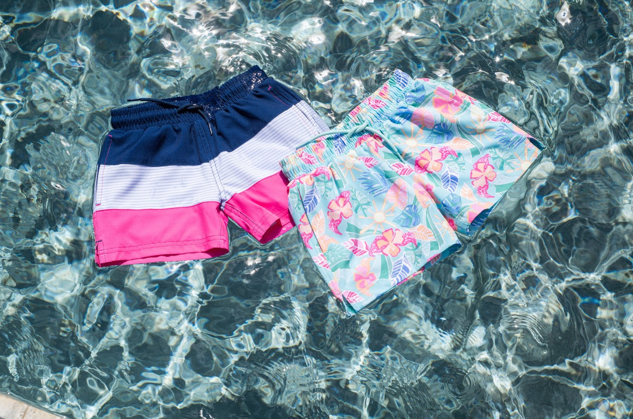Maillot de bain garçon bicolore marine/blanc/rose