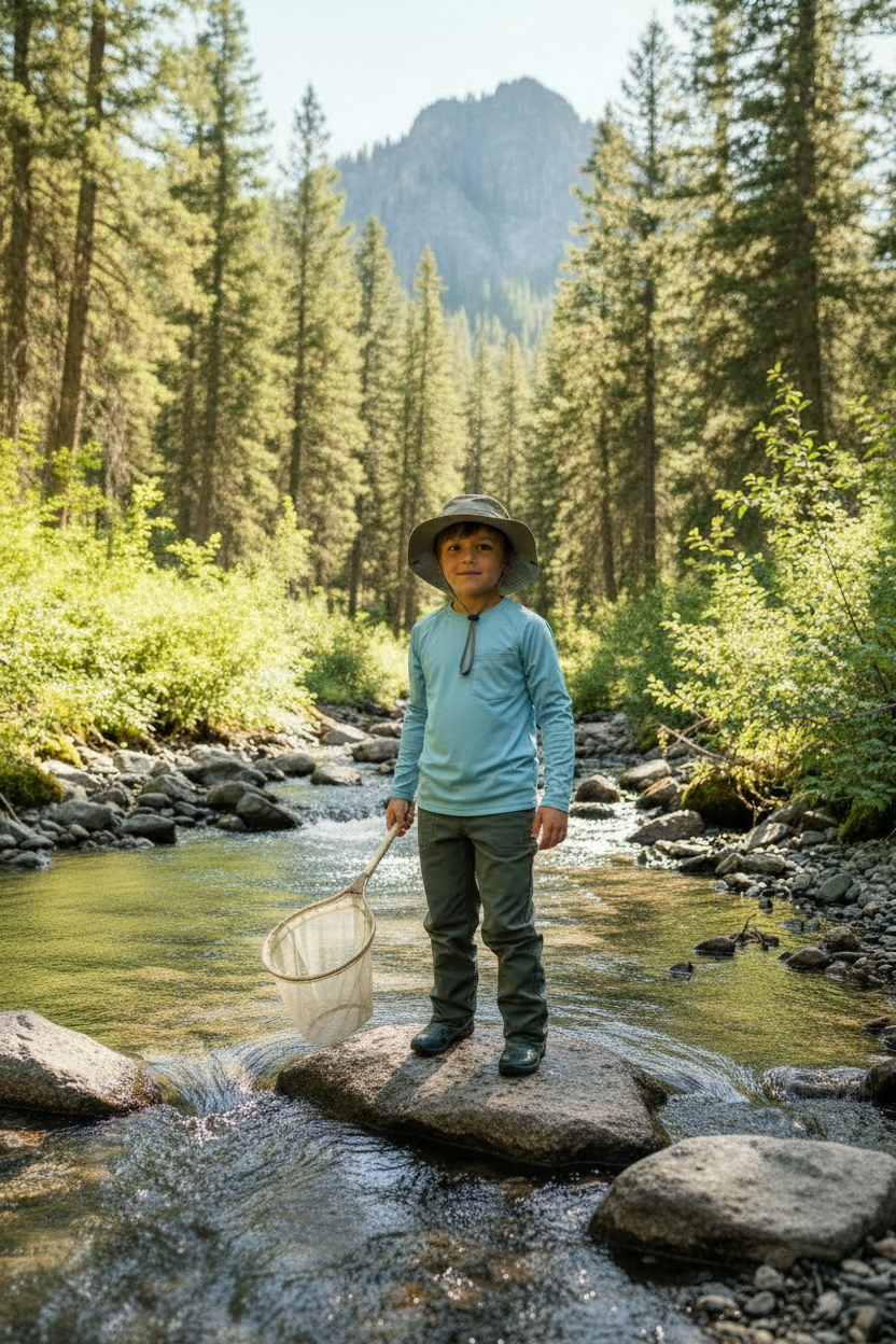 Boy standing on top of a rock