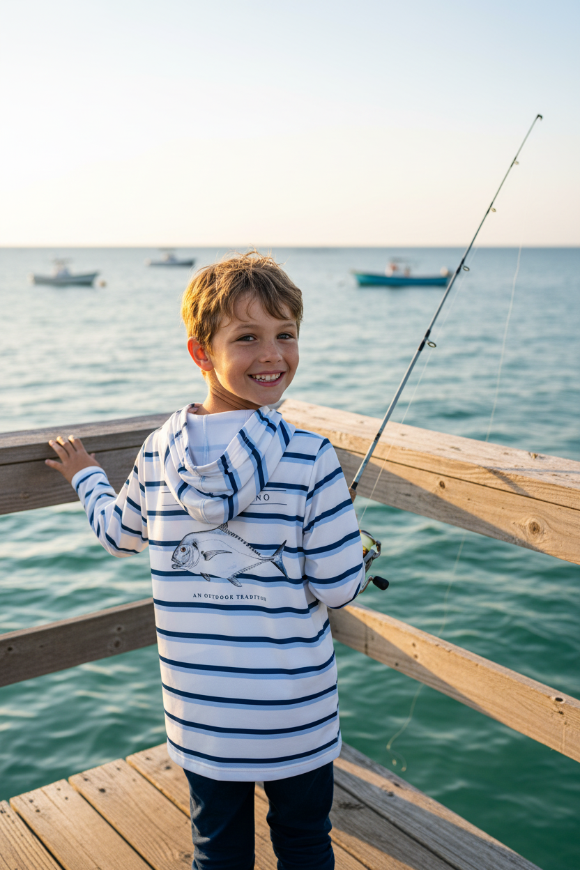Kid's Pro Performance Hoodie - Boy on Beach